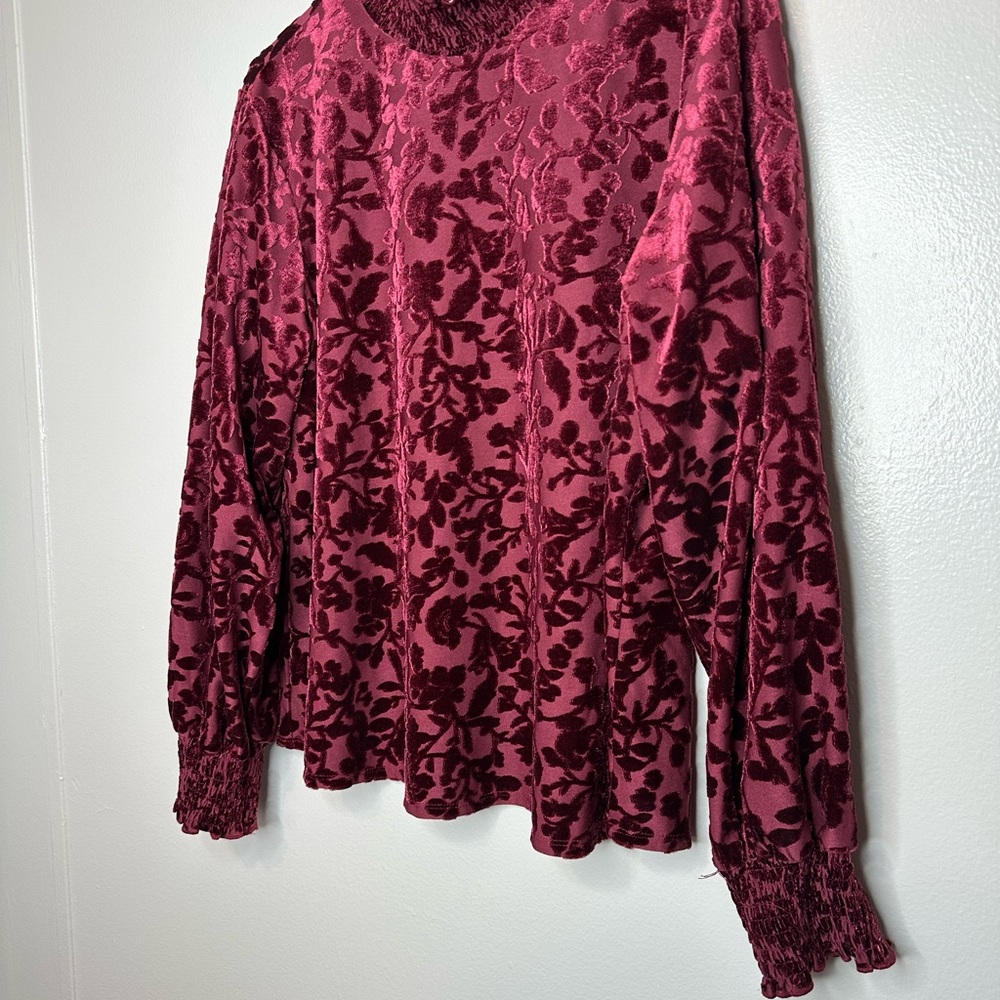 Maurices Velvet Floral Burnout Mock Neck Top Deep Red Size XXL - Picture 3 of 9